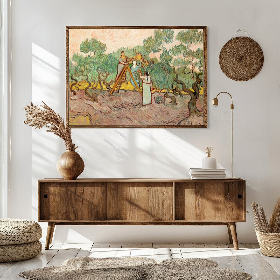 Immerse yourself in the gentle beauty of this pastoral scene depicting figures amidst swirling for Sitting Area
