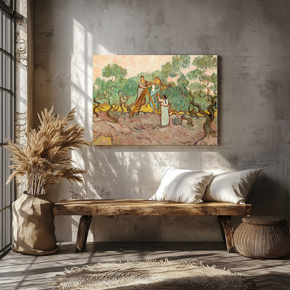 Immerse yourself in the gentle beauty of this pastoral scene depicting figures amidst swirling for Veranda
