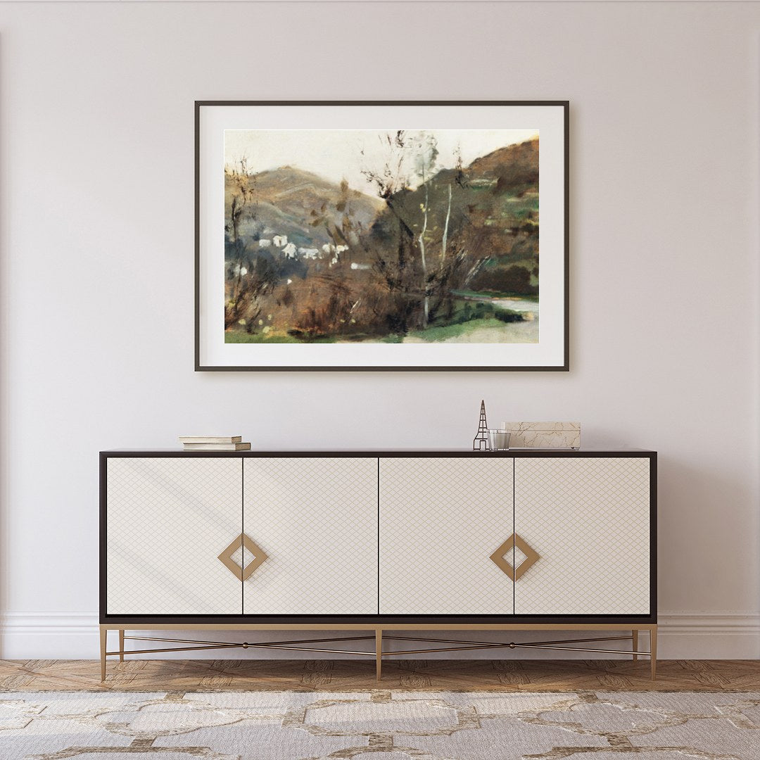 Discover tranquility with this sublime landscape art piece, capturing the earthy essence of a for Foyer