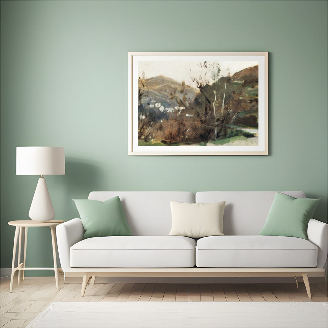 Discover tranquility with this sublime landscape art piece, capturing the earthy essence of a for Hall