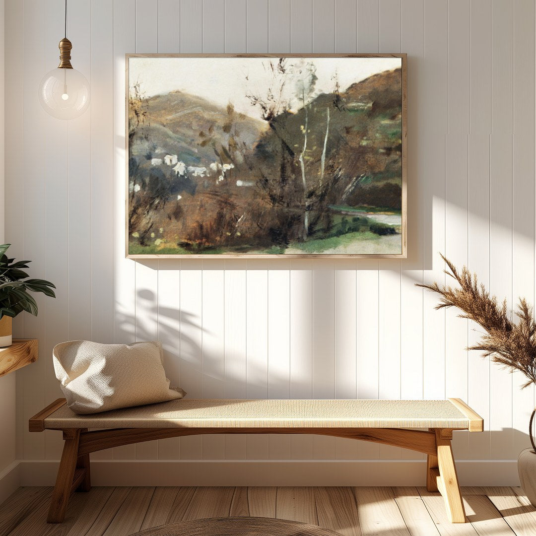 Discover tranquility with this sublime landscape art piece, capturing the earthy essence of a for Hallway