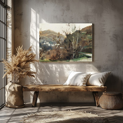 Discover tranquility with this sublime landscape art piece, capturing the earthy essence of a for Veranda