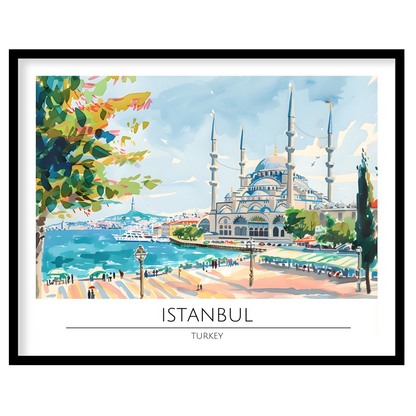 Capture the tranquility of Istanbul's seaside charm with this vibrant artwork featuring a majestic for abode