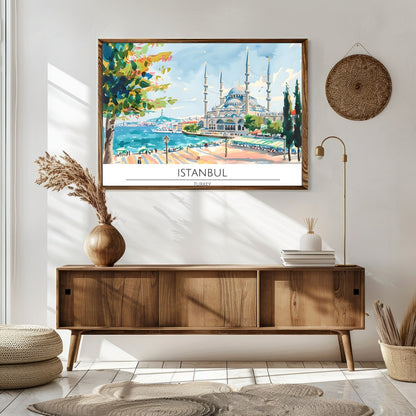 Capture the tranquility of Istanbul's seaside charm with this vibrant artwork featuring a majestic for Sitting Area