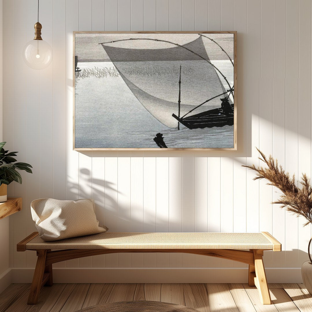 Experience tranquility with this exquisite artwork depicting a serene Japanese fishing scene. The for Hallway
