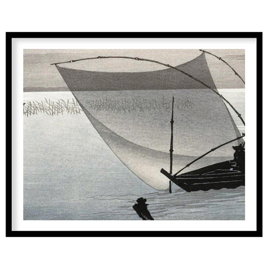 Experience tranquility with this exquisite artwork depicting a serene Japanese fishing scene. The for home
