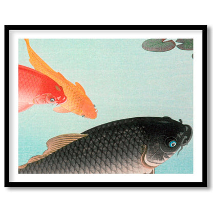 Experience tranquility with this exquisite wall art featuring graceful koi fish swimming in for area