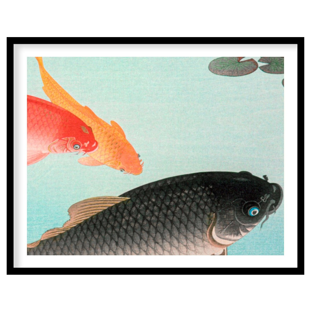 Experience tranquility with this exquisite wall art featuring graceful koi fish swimming in for area
