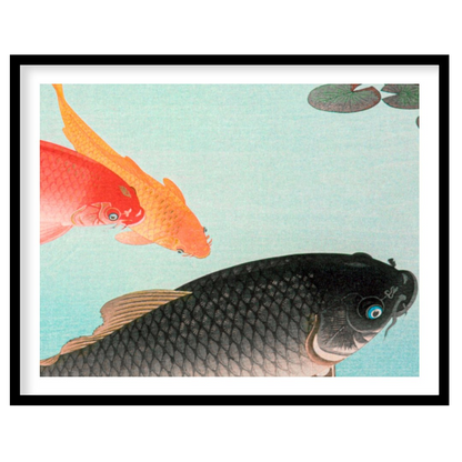 Experience tranquility with this exquisite wall art featuring graceful koi fish swimming in for area