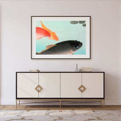 Experience tranquility with this exquisite wall art featuring graceful koi fish swimming in for Foyer