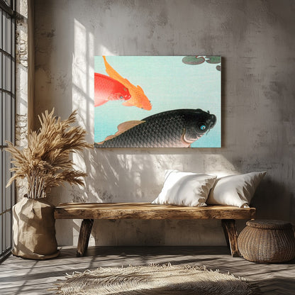 Experience tranquility with this exquisite wall art featuring graceful koi fish swimming in for Veranda