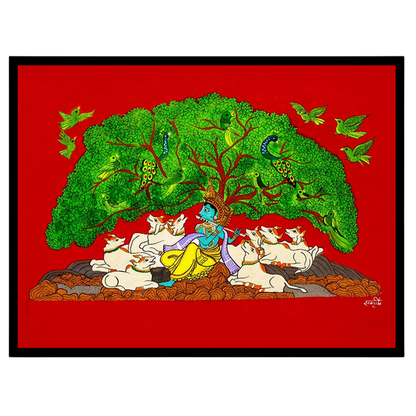 Immerse yourself in the tranquil beauty of Pichwai art with this exquisite depiction of Lord for bedroom