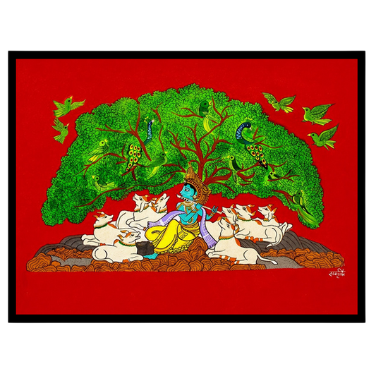 Immerse yourself in the tranquil beauty of Pichwai art with this exquisite depiction of Lord for bedroom