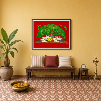 Immerse yourself in the tranquil beauty of Pichwai art with this exquisite depiction of Lord for Entrance