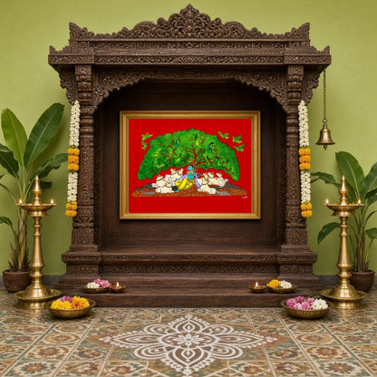 Immerse yourself in the tranquil beauty of Pichwai art with this exquisite depiction of Lord for Home Temple
