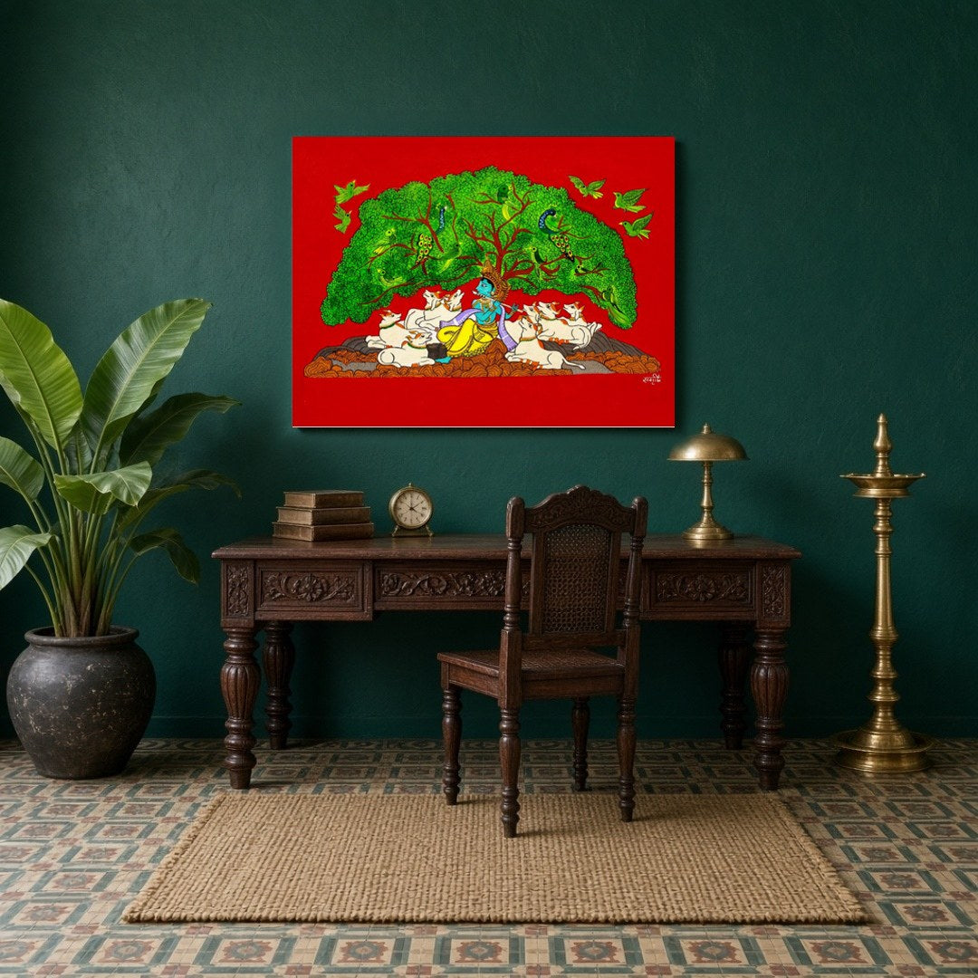 Immerse yourself in the tranquil beauty of Pichwai art with this exquisite depiction of Lord for Study