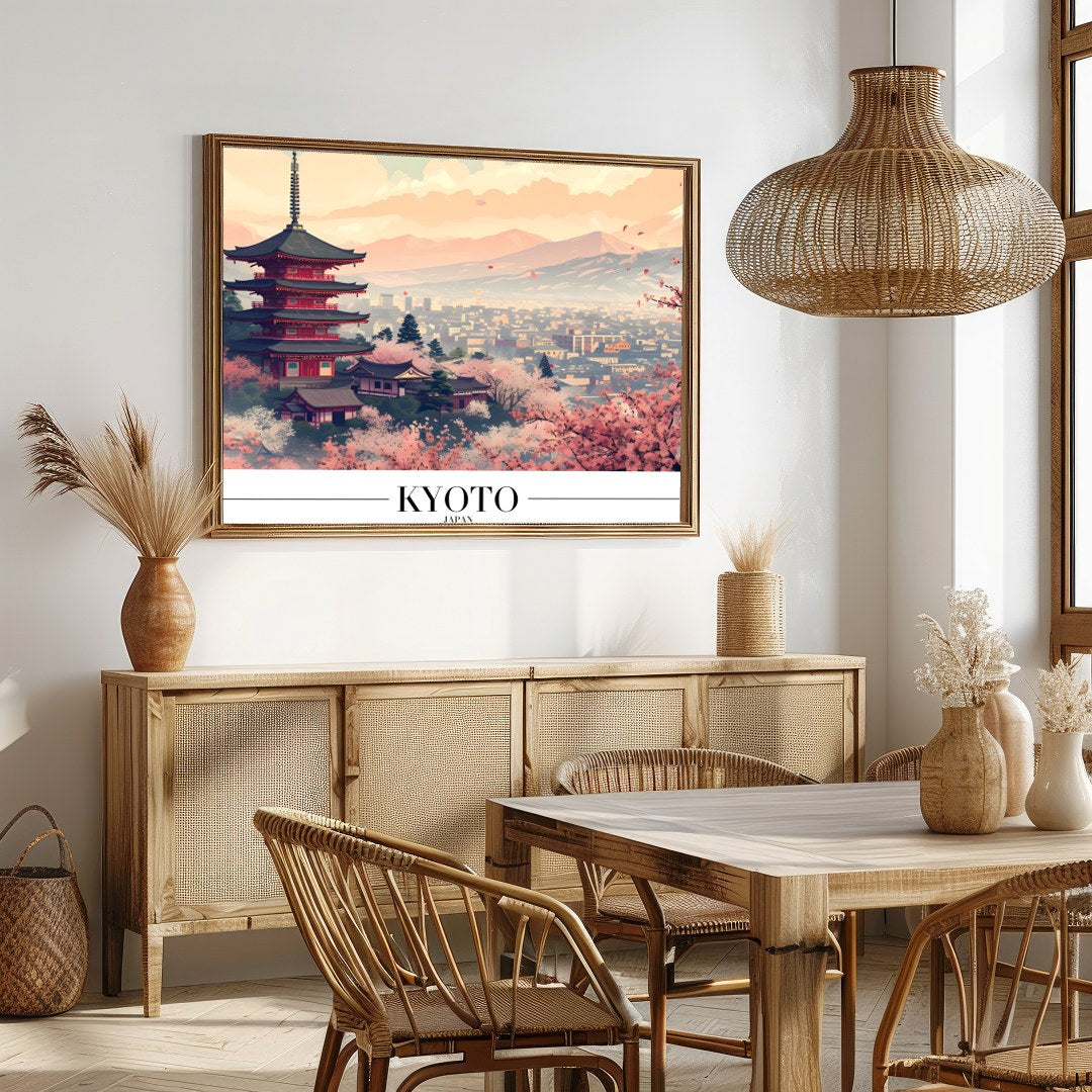 Experience the tranquility of Kyoto through this stunning artwork, capturing the iconic pagoda for Dining