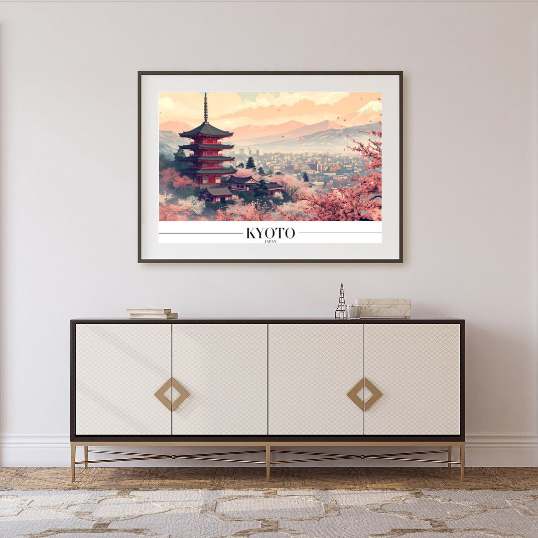 Experience the tranquility of Kyoto through this stunning artwork, capturing the iconic pagoda for Foyer