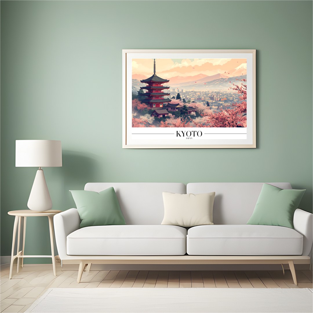 Experience the tranquility of Kyoto through this stunning artwork, capturing the iconic pagoda for Hall