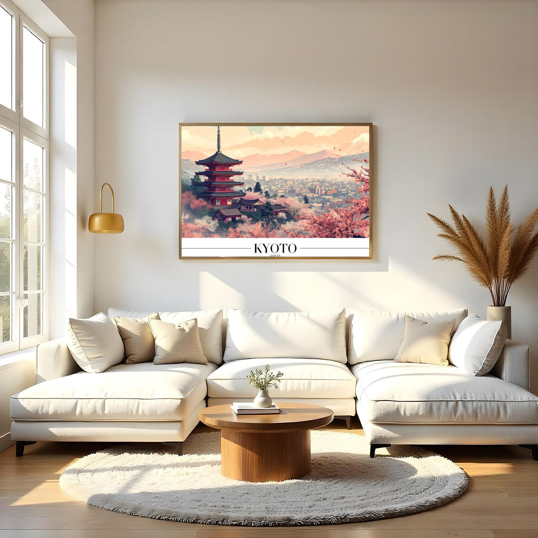 Experience the tranquility of Kyoto through this stunning artwork, capturing the iconic pagoda for Living Room