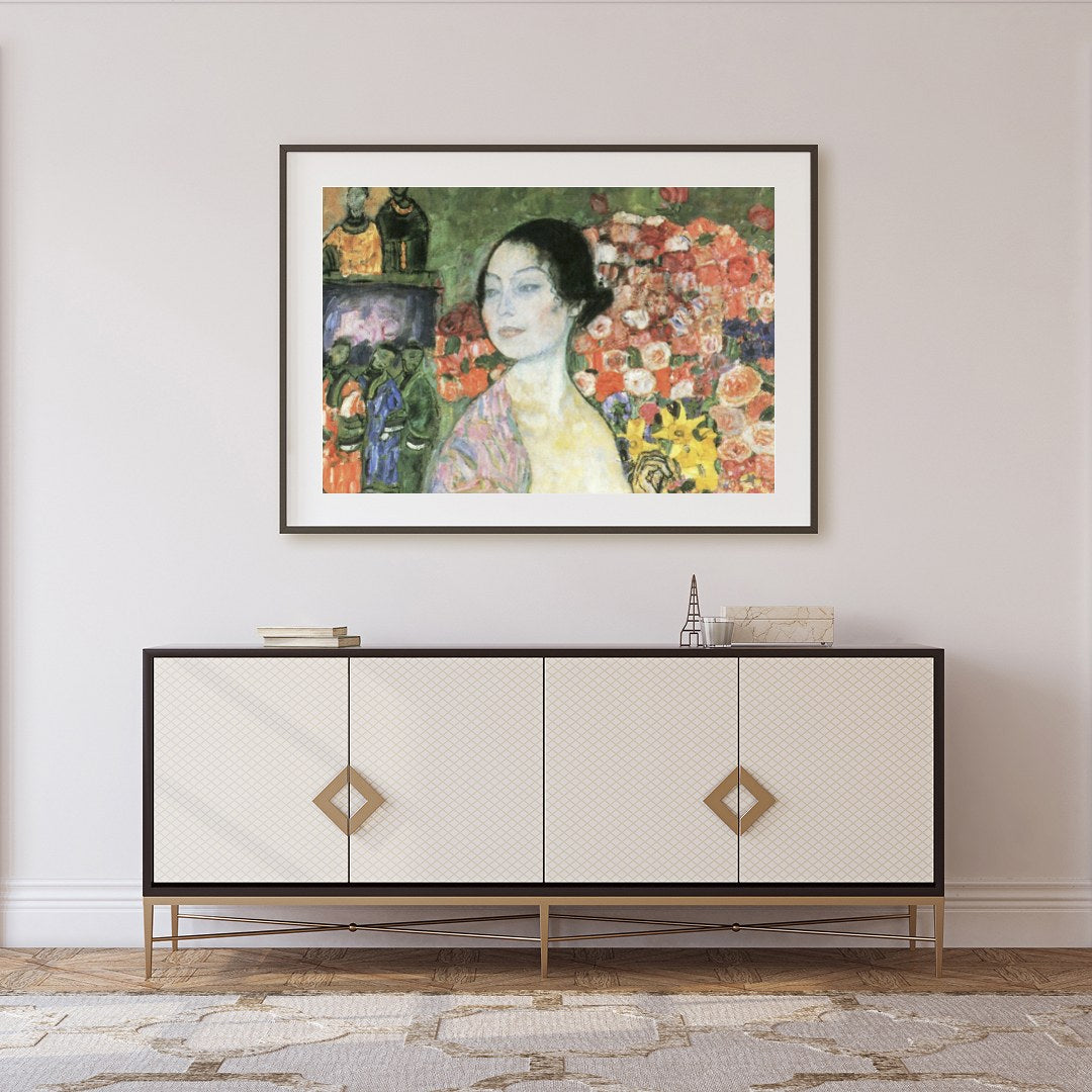 Immerse yourself in the tranquility of this stunning artwork featuring a serene woman enveloped by for Foyer
