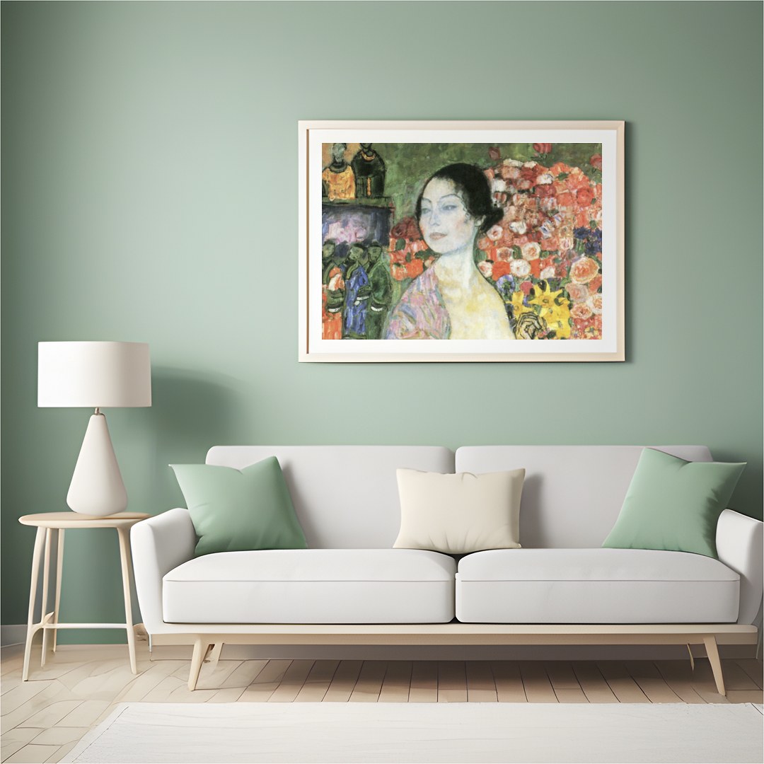 Immerse yourself in the tranquility of this stunning artwork featuring a serene woman enveloped by for Hall