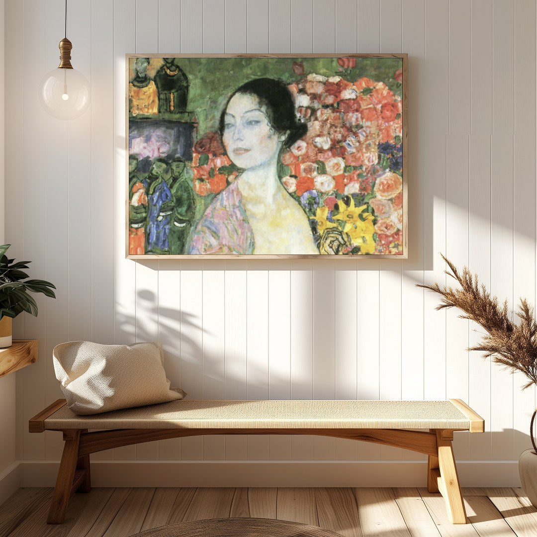 Immerse yourself in the tranquility of this stunning artwork featuring a serene woman enveloped by for Hallway