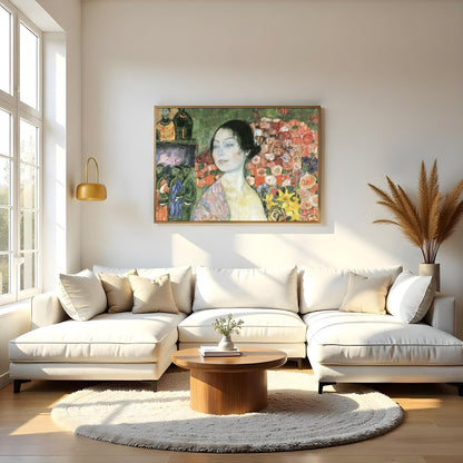 Immerse yourself in the tranquility of this stunning artwork featuring a serene woman enveloped by for Living Room