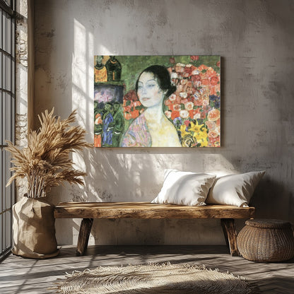 Immerse yourself in the tranquility of this stunning artwork featuring a serene woman enveloped by for Veranda
