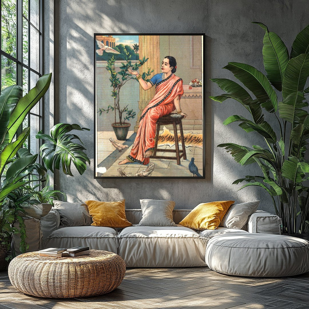 Capture the tranquil beauty of traditional Indian life with this exquisite artwork. Featuring a for Balcony