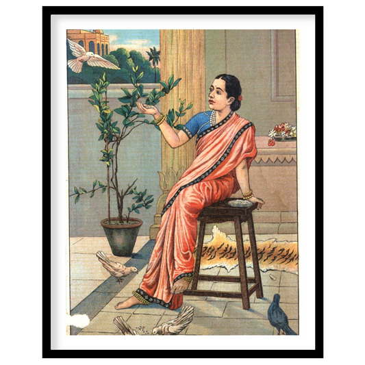 Capture the tranquil beauty of traditional Indian life with this exquisite artwork. Featuring a for gallery
