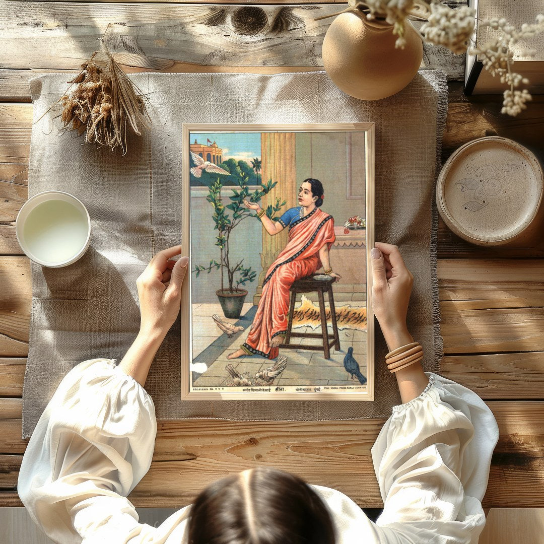 Capture the tranquil beauty of traditional Indian life with this exquisite artwork. Featuring a for Kitchen