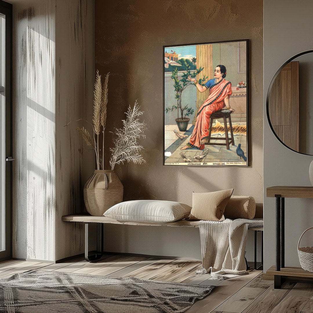 Capture the tranquil beauty of traditional Indian life with this exquisite artwork. Featuring a for sanctuary