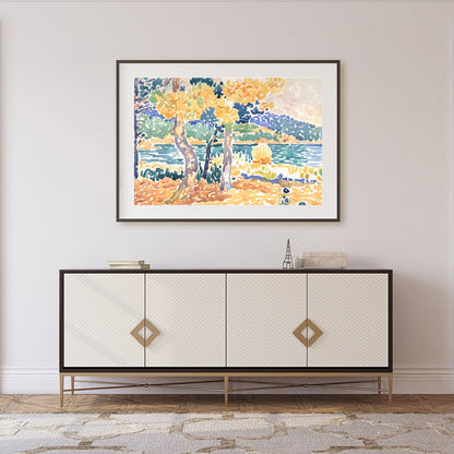 Bring the tranquility of the outdoors into your space with this vibrant impressionistic lakeside for Foyer