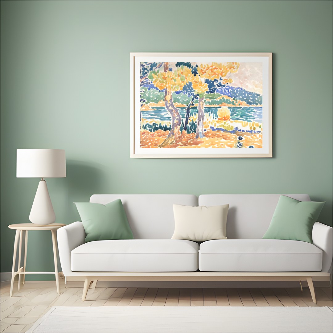 Bring the tranquility of the outdoors into your space with this vibrant impressionistic lakeside for Hall