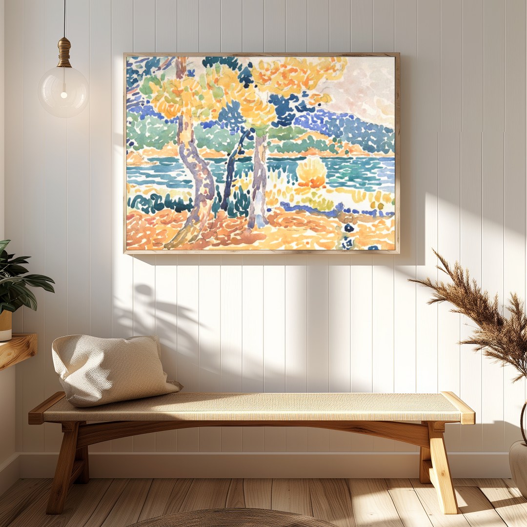 Bring the tranquility of the outdoors into your space with this vibrant impressionistic lakeside for Hallway