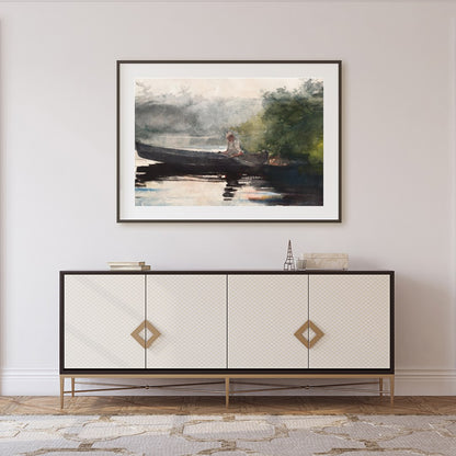 This captivating watercolor piece invites you to a peaceful morning by the lake. The gentle for Foyer
