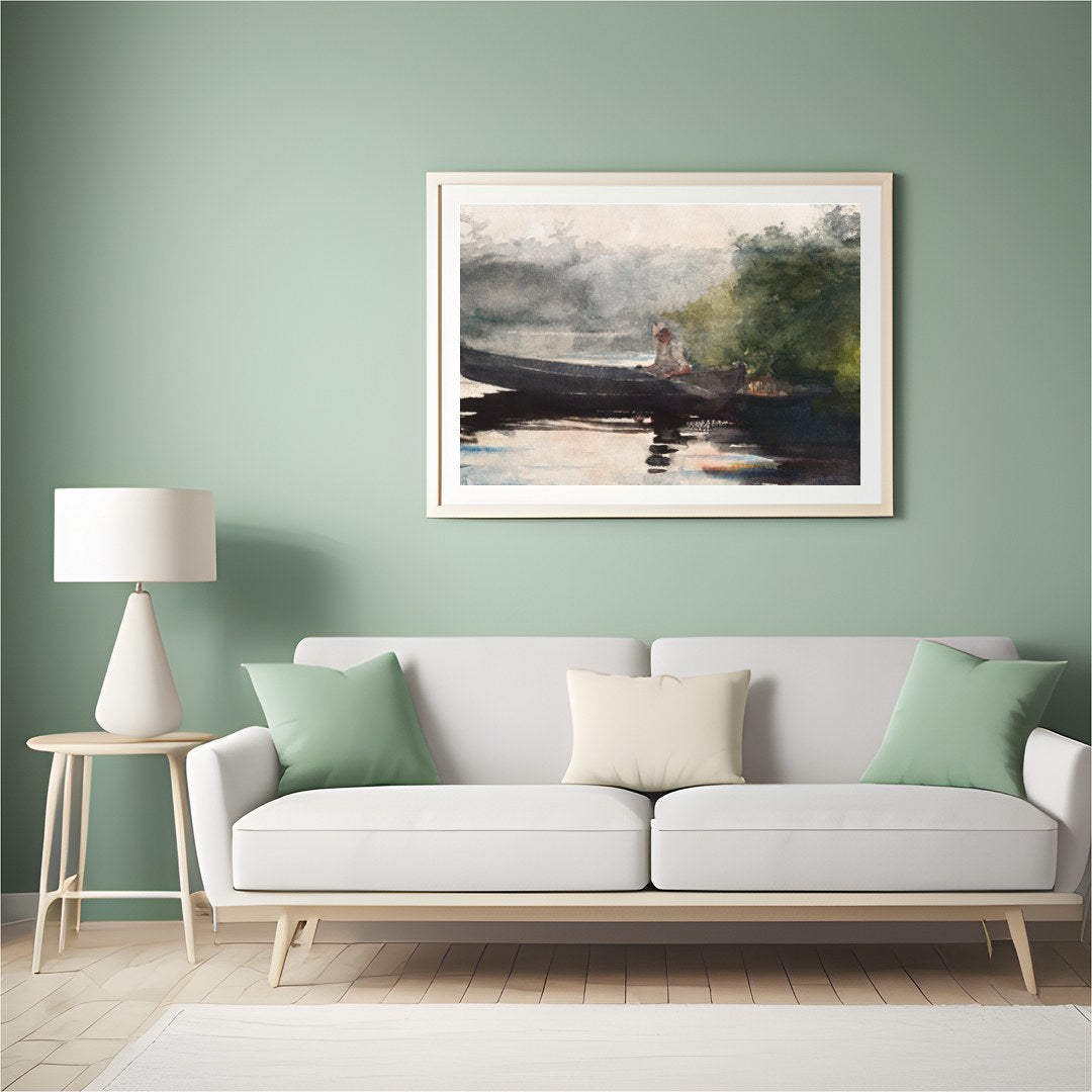 This captivating watercolor piece invites you to a peaceful morning by the lake. The gentle for Hall