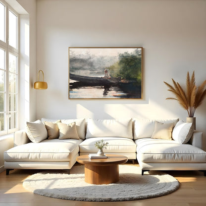 This captivating watercolor piece invites you to a peaceful morning by the lake. The gentle for Living Room