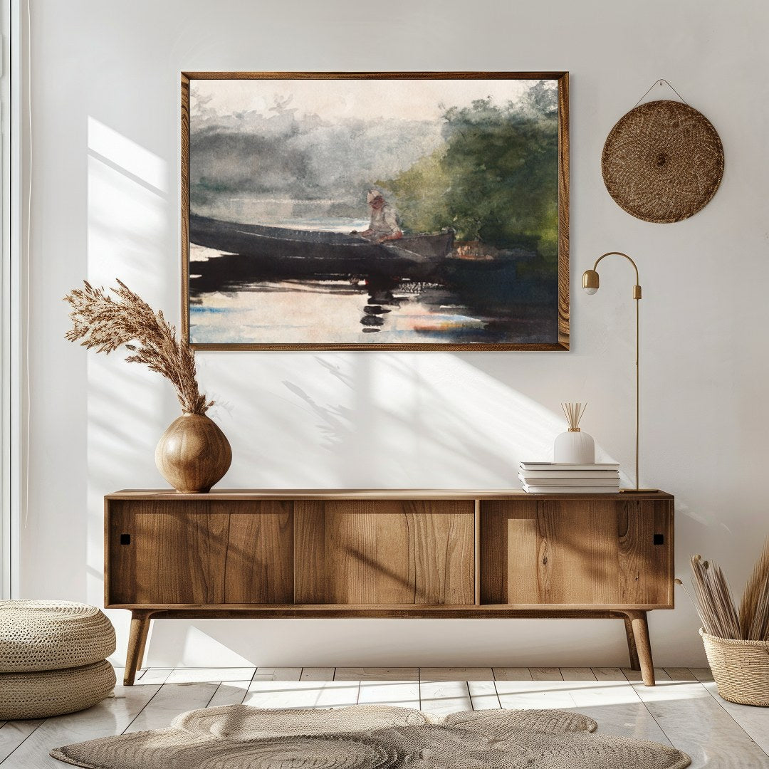 This captivating watercolor piece invites you to a peaceful morning by the lake. The gentle for Sitting Area