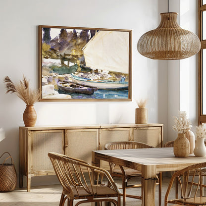 Capture the tranquility of a lakeside scene with this exquisite watercolor painting. The gentle for Dining