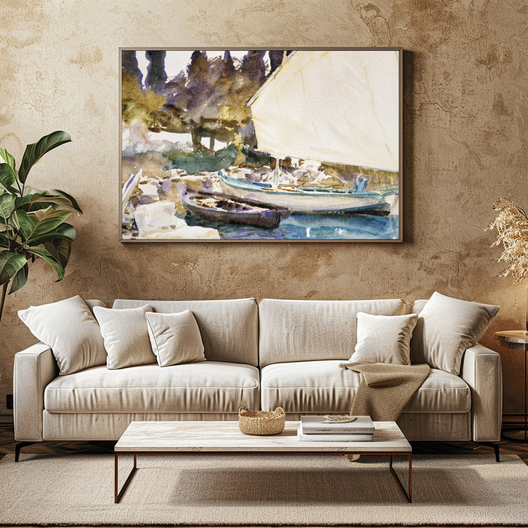 Capture the tranquility of a lakeside scene with this exquisite watercolor painting. The gentle for Family Room
