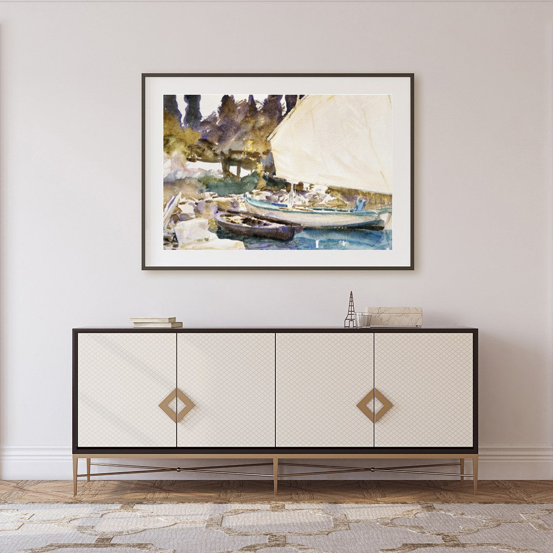 Capture the tranquility of a lakeside scene with this exquisite watercolor painting. The gentle for Foyer