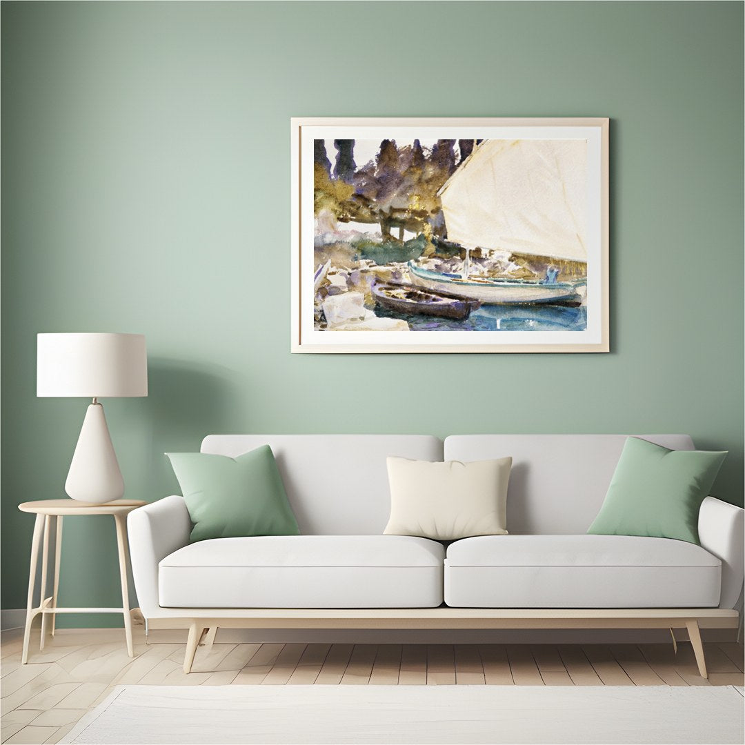 Capture the tranquility of a lakeside scene with this exquisite watercolor painting. The gentle for Hall