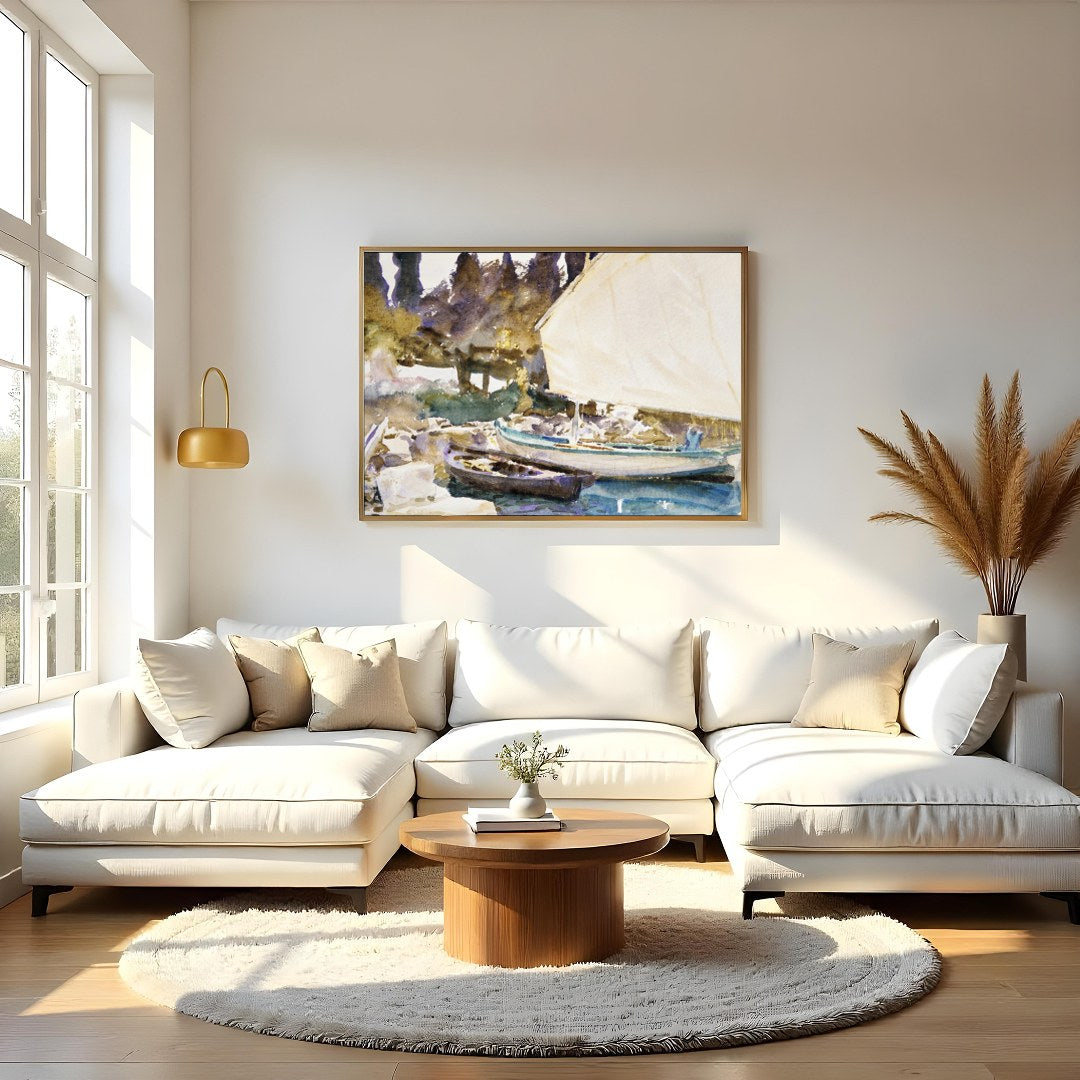 Capture the tranquility of a lakeside scene with this exquisite watercolor painting. The gentle for Living Room