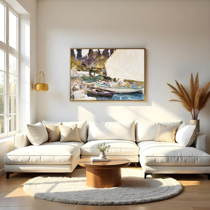Capture the tranquility of a lakeside scene with this exquisite watercolor painting. The gentle for Living Room