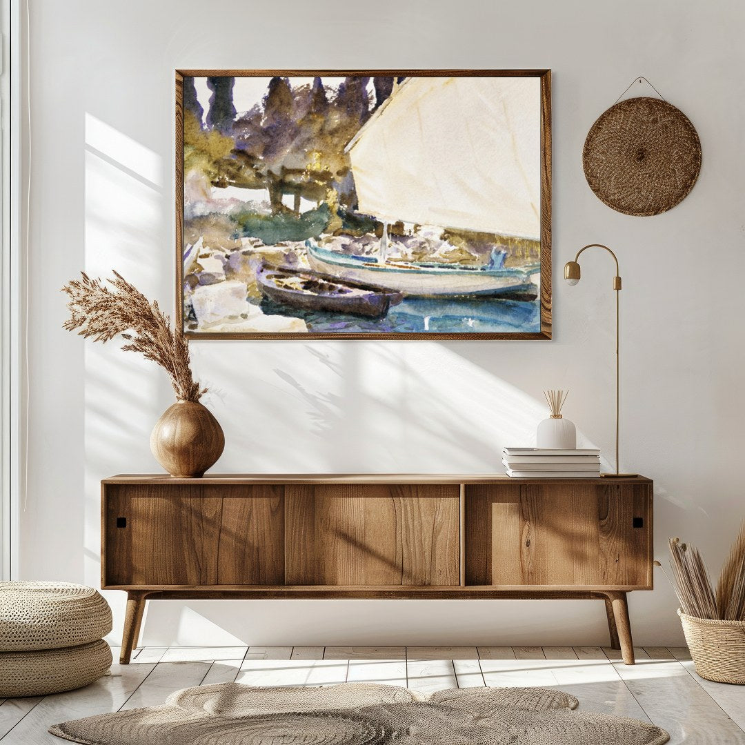 Capture the tranquility of a lakeside scene with this exquisite watercolor painting. The gentle for Sitting Area