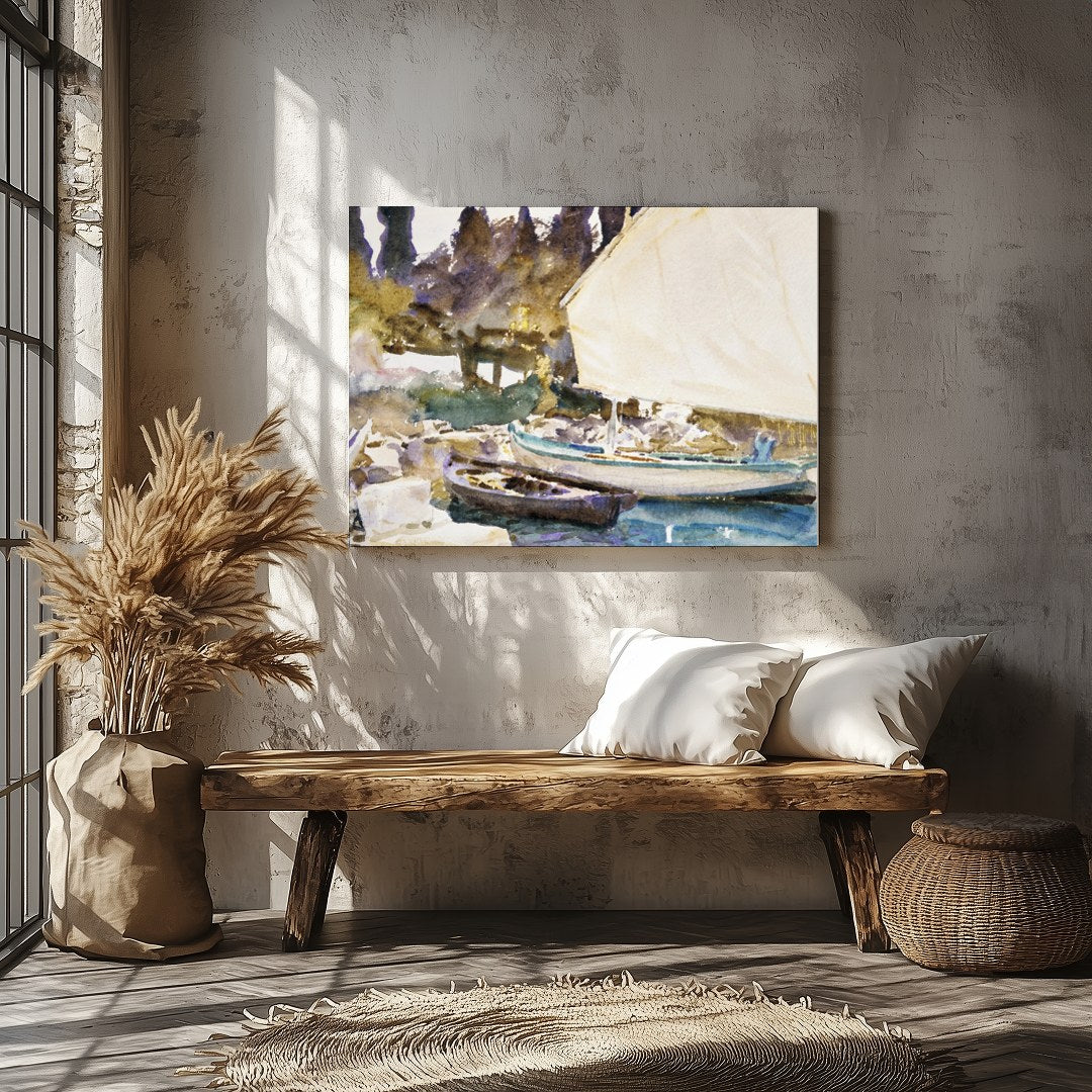 Capture the tranquility of a lakeside scene with this exquisite watercolor painting. The gentle for Veranda
