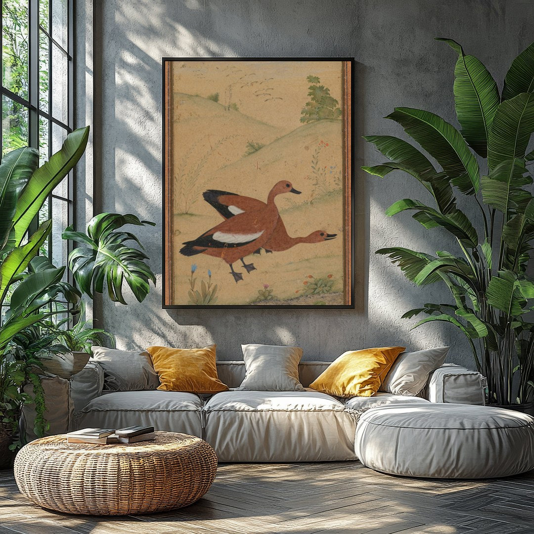 This exquisite artwork captures a pair of ducks gracefully nestled in a serene landscape. Rendered for Balcony