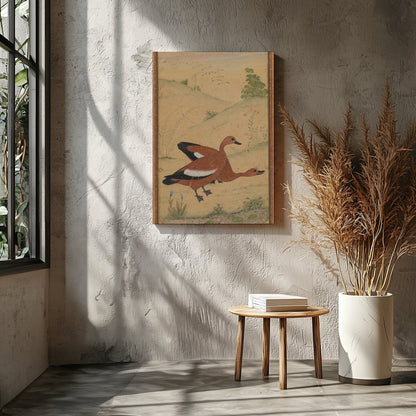 This exquisite artwork captures a pair of ducks gracefully nestled in a serene landscape. Rendered for Entrance